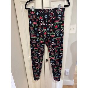 No Boundaries Black Christmas Print‎ Thick Leggings Womens Large 11/13